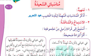 حل درس مناسباتي السعيدة للصف الثاني المنهاج الكويتي