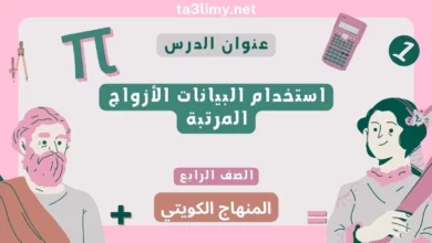 حل درس استخدام البيانات الأزواج المرتبة للصف الرابع المنهاج الكويتي
