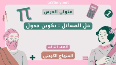 حل المسائل تكوين جدول للصف الثالث المنهاج الكويتي