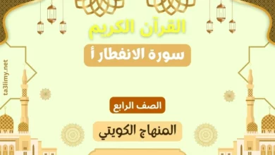 حل درس سورة الانفطار أ للصف الرابع المنهاج الكويتي
