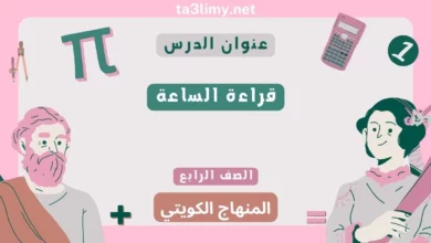 حل درس قراءة الساعة للصف الرابع المنهاج الكويتي