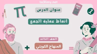 حل درس أنماط عملية الجمع للصف الثالث المنهاج الكويتي