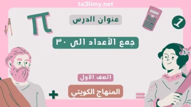 حل درس جمع الأعداد الى ۳۰ للصف الأول المنهاج الكويتي