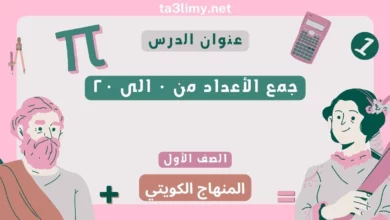 حل درس جمع الأعداد من ۰ الى ۲۰ للصف الأول المنهاج الكويتي